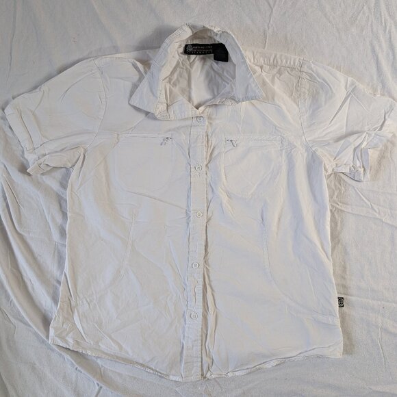MISTY MOUNTAIN ACTIVEWEAR WOMEN'S SIZE LARGE WHITE SHORT SLEEVE BUTTON FRONT - Picture 1 of 16